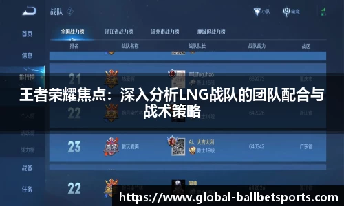 王者荣耀焦点：深入分析LNG战队的团队配合与战术策略